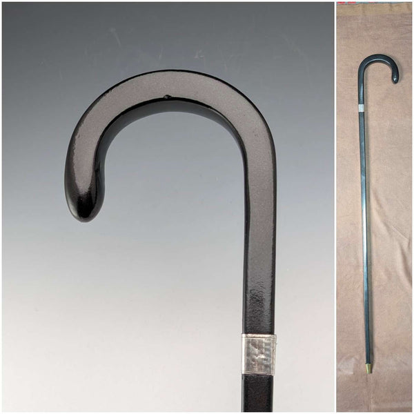 1934 年英國古董方形桿,彎曲手柄,純銀裝飾手杖,85 厘米,J Howell & Co.