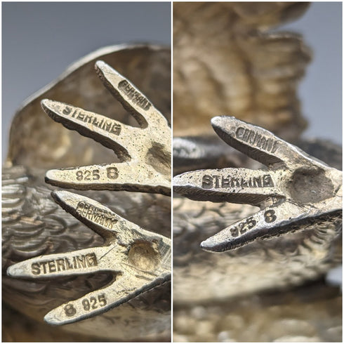 1962年 ドイツヴィンテージ 純銀製 闘鶏フィギュリン ペア 計242g Israel Freeman