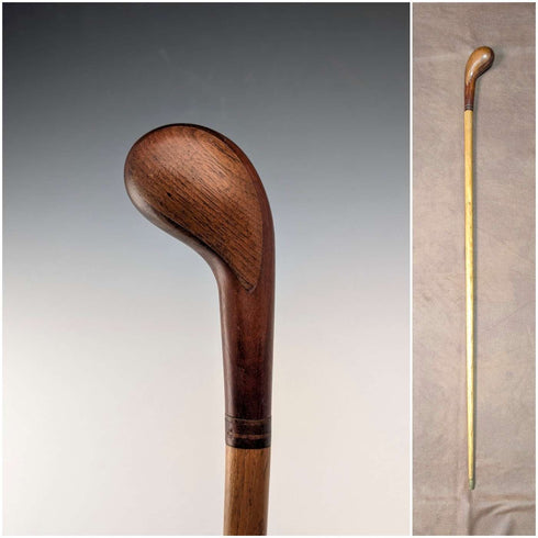British Vintage Marquetry Brown Shaft Sunday Walking Stick, 87cm