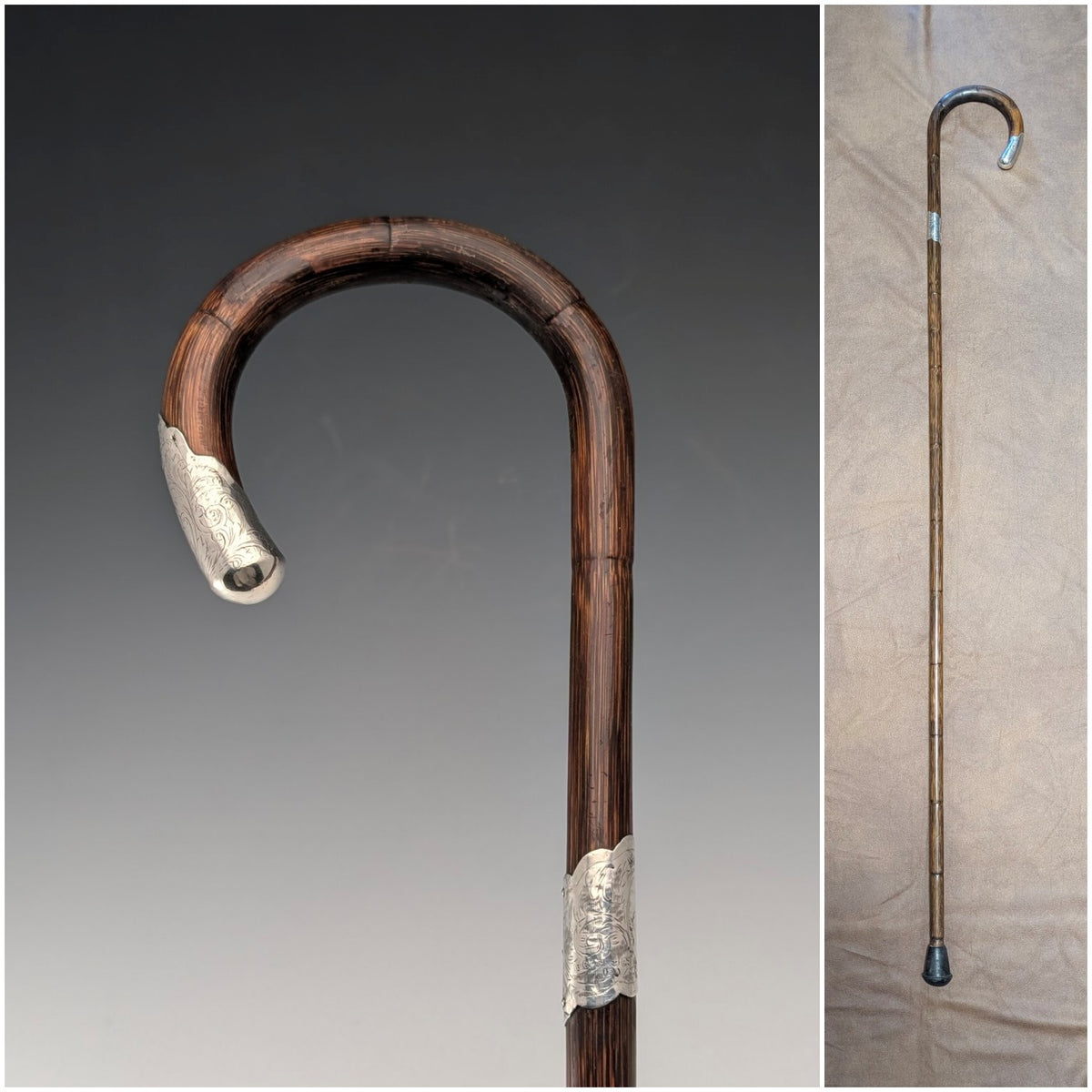 1910年 英国アンティーク ブラウンシャフト 曲がりハンドル 純銀装飾