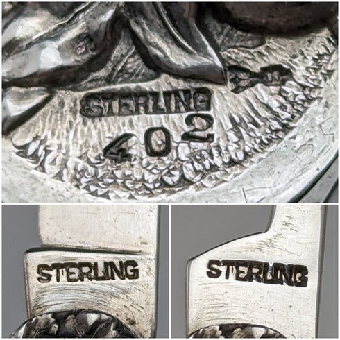 20世紀初頭 米国アンティーク 純銀製 フルーツナイフ&ピック 浮き彫り彫刻