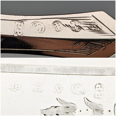 1870 British antique carved mother-of-pearl handle fruit cutlery set of 5 pairs in wooden box by MARTIN HALL