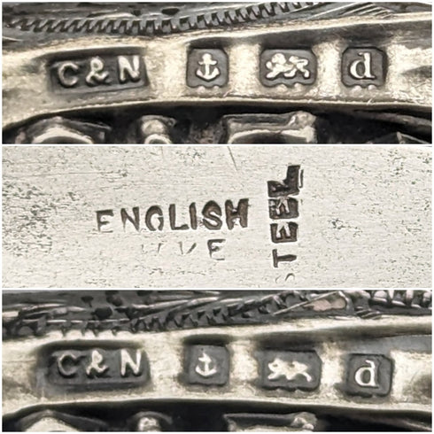 1903年 英国アンティーク 純銀ハンドル シューホーン ボタンフックx2セット Crisford & Norris