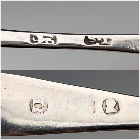 Pair of antique British sterling silver baby feeder spoons, total weight 22g.