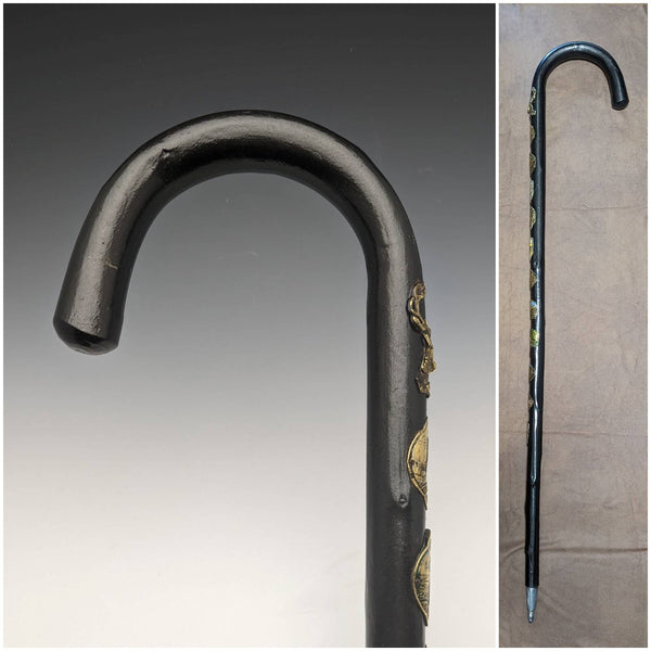 Vintage Gentleman's Large Cane Cane Touring Europe Badge Curved Handle 94cm