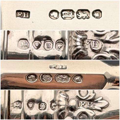 1853 British antique pure silver dessert cutlery, 6 pairs, total weight 537g, Francis Higgins II, wooden box