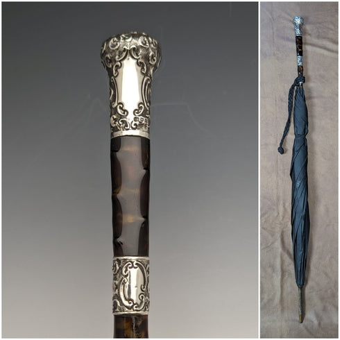 1905年 英国アンティーク 紳士用アンブレラ 純銀&べっ甲風樹脂ハンドル 86cm S.FOX&Co.