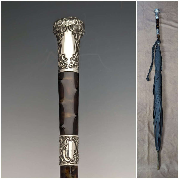 1905年 英国アンティーク 紳士用アンブレラ 純銀&べっ甲風樹脂ハンドル 86cm S.FOX&Co.