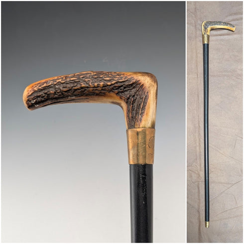 Vintage Black Shaft Antler L-Handle Walking Stick, 72cm, ASHBEY