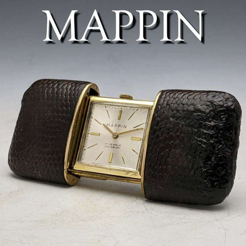 Reloj de bolsillo vintage británico Mappin & Webb, en buen estado de funcionamiento, mecánico, 17 joyas, con estuche de cuero.