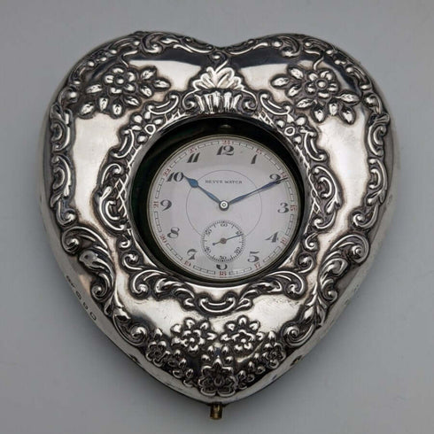 1899 年左右英國古董心形純銀懷錶架與 REVUE 懷錶