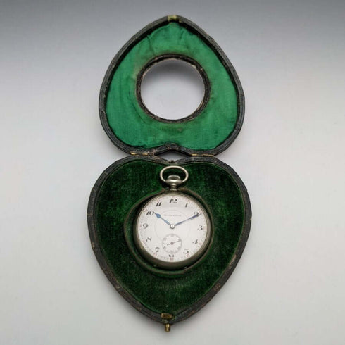 1899 年左右英國古董心形純銀懷錶架與 REVUE 懷錶