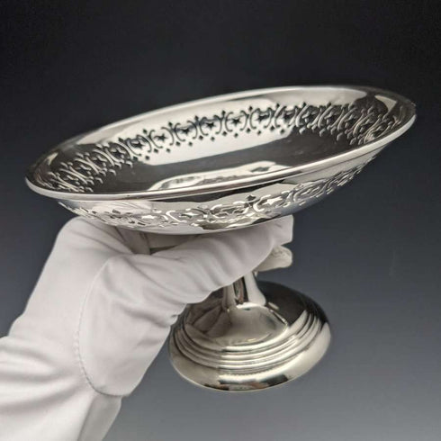 1909年 英国アンティーク 純銀(925シルバー) コンポート タッツァ 直径15cm 191g West & Son
