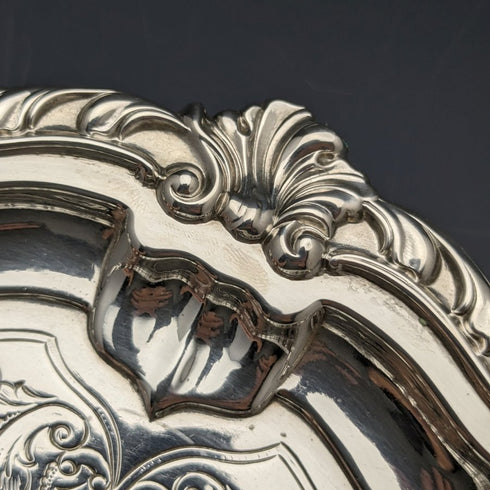 1898 年英國古董純銀(925 銀)無腿薩爾瓦直徑 30cm 670g Henry Bourne