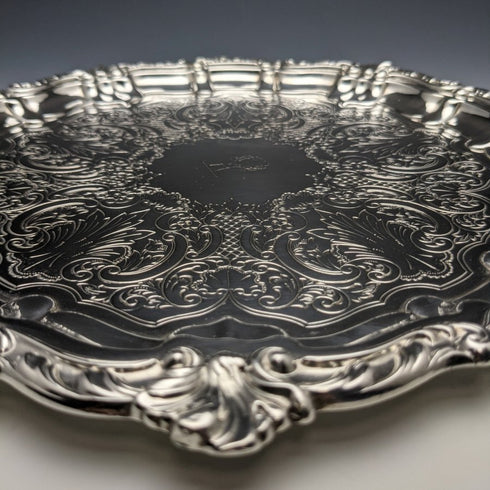 1898 年英國古董純銀(925 銀)無腿薩爾瓦直徑 30cm 670g Henry Bourne