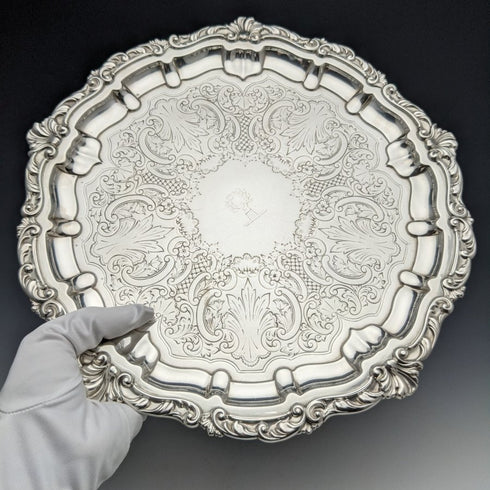 1898 年英國古董純銀(925 銀)無腿薩爾瓦直徑 30cm 670g Henry Bourne