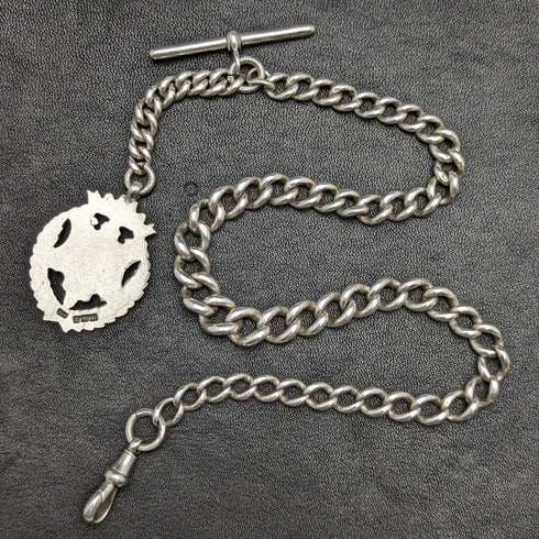 1900 年左右英國古董純銀(925 銀)阿爾伯特鏈 56 克純銀徽章 Fob