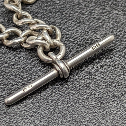 1900 年左右英國古董純銀(925 銀)Albert 鏈條超厚 73 克純銀雙面鏈扣