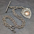 Around 1920 British Antique Pure Silver (925 Silver) Double Albert Chain 52g Pure Silver Emblem Fob