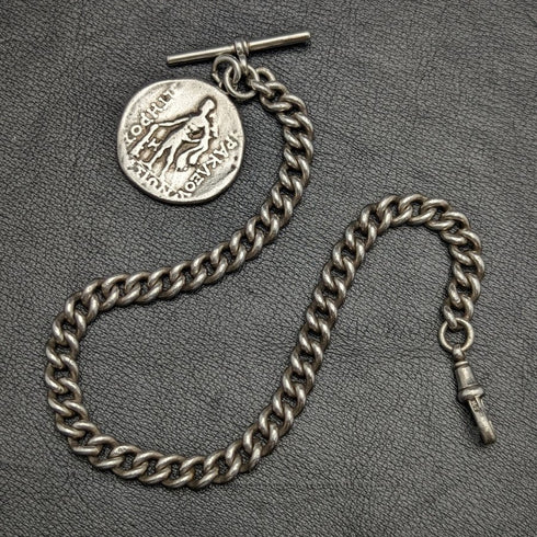 1900 年左右英國古董純銀(925 銀)Albert Chain 62 克羅馬銀 Fob