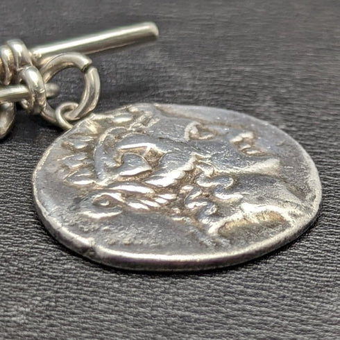 1900 年左右英國古董純銀(925 銀)Albert Chain 62 克羅馬銀 Fob