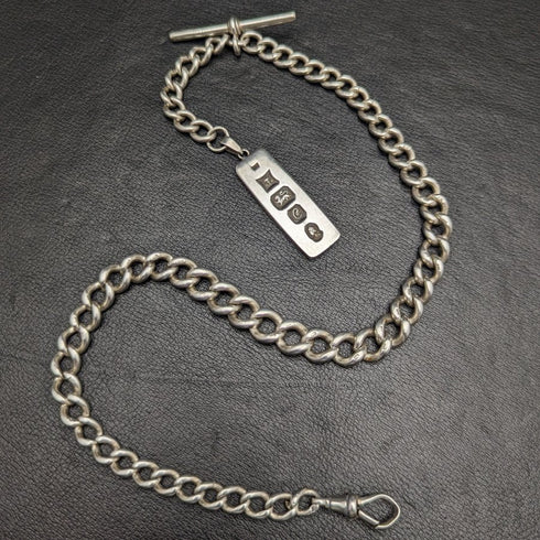 1900 年左右英國古董純銀(925 銀)粗阿爾伯特鏈 75 克純銀錠 FOB