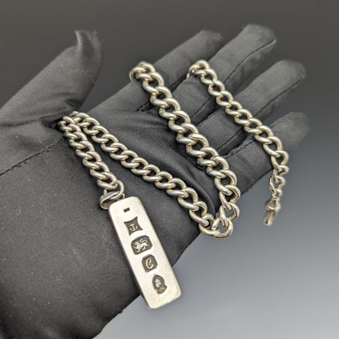 1900 年左右英國古董純銀(925 銀)粗阿爾伯特鏈 75 克純銀錠 FOB