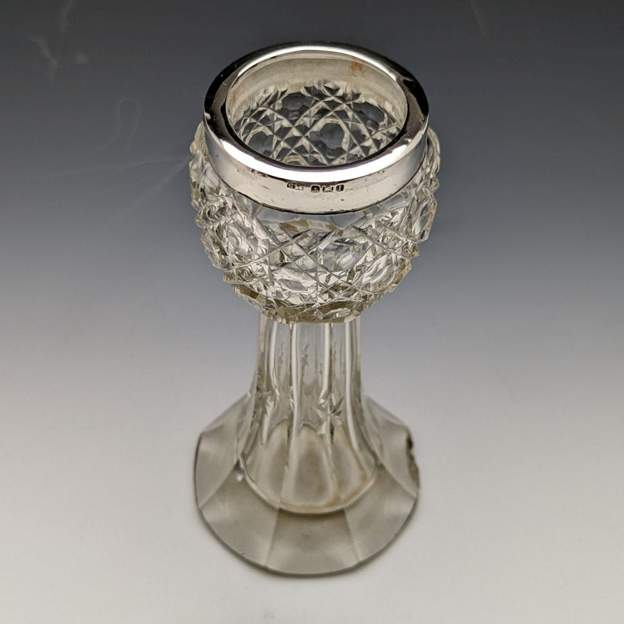 年 英国アンティーク 純銀装飾 カットグラス 花瓶 g C C May