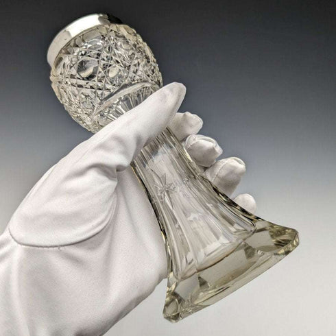 Jarrón de cristal tallado con decoración de plata de ley, antiguedad británica de 1910, 383 g, C C May & Sons