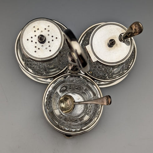 1902 年左右英國古董純銀和切割玻璃調味料套裝 366 克 ELKINGTON & Co