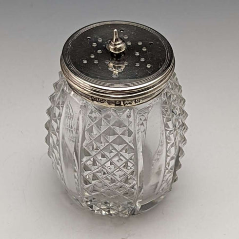1902년경 영국 앤티크 순은 & 컷 글라스 양념통 세트 366g ELKINGTON & Co