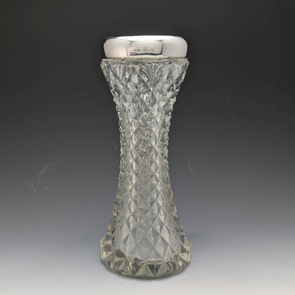 Jarrón de cristal tallado con decoración de plata de ley, antigüedades británicas de 1901, 598 g, GE Walton & Co
