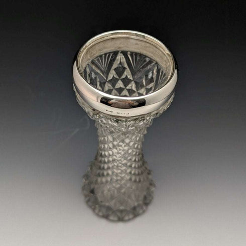 Jarrón de cristal tallado con decoración de plata de ley, antigüedades británicas de 1901, 598 g, GE Walton & Co