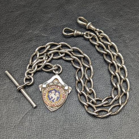 1899 年英國古董純銀(925 銀)雙阿爾伯特鏈 57 克獎章錶鍊