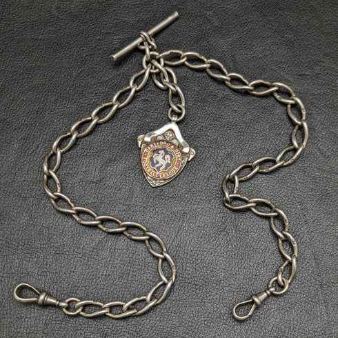 1899 年英國古董純銀(925 銀)雙阿爾伯特鏈 57 克獎章錶鍊