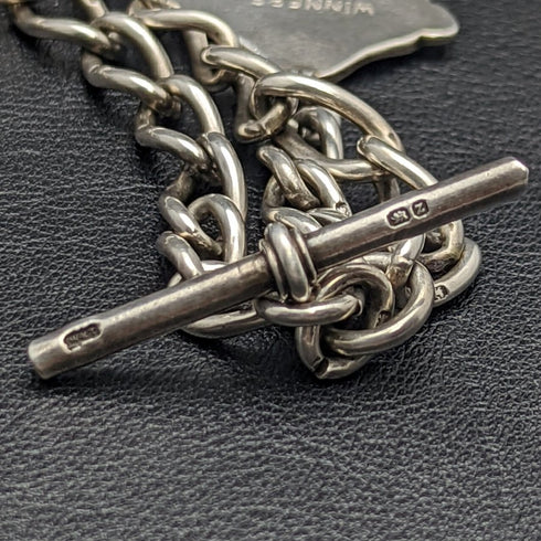 1899 年英國古董純銀(925 銀)雙阿爾伯特鏈 57 克獎章錶鍊