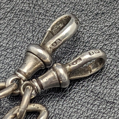 1899 年英國古董純銀(925 銀)雙阿爾伯特鏈 57 克獎章錶鍊