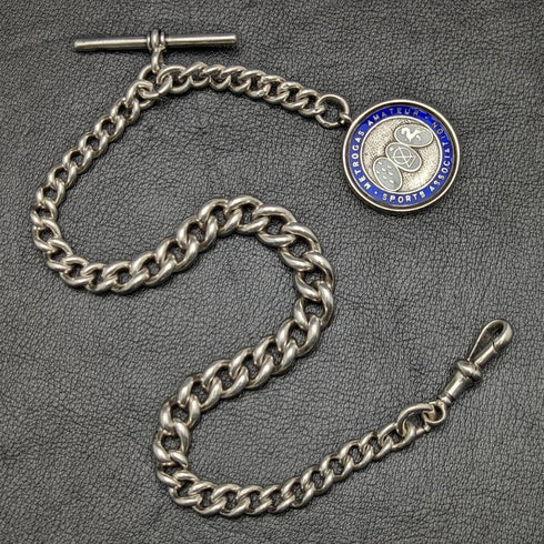 1920 年代英國古董超厚純銀(925 銀)阿爾伯特鏈 75 克獎牌表