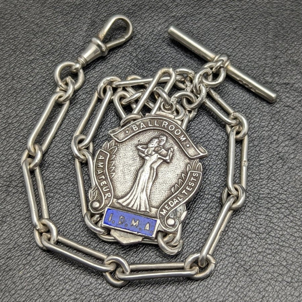 1920 年左右英國古董純銀(925 銀)阿爾伯特鏈 37 克獎牌表