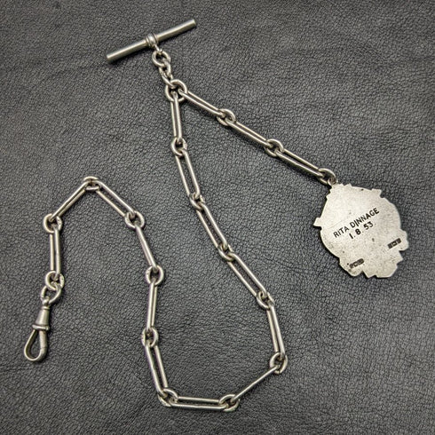 1920 年左右英國古董純銀(925 銀)阿爾伯特鏈 37 克獎牌表