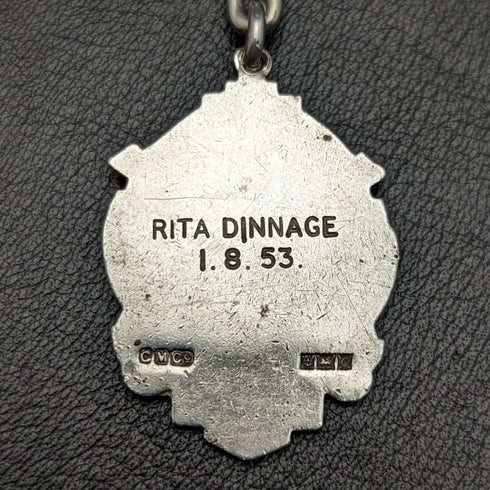 Cerca de 1920, cadena Albert antigua británica de plata esterlina (plata 925), 37 g, con medalla de dije