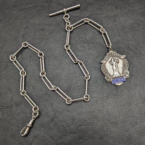 1920 年左右英國古董純銀(925 銀)阿爾伯特鏈 37 克獎牌表