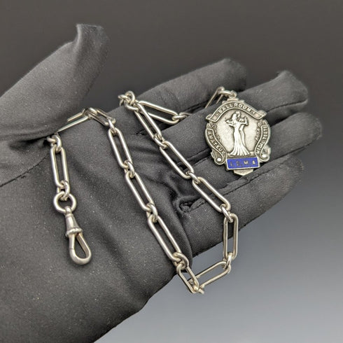 1920 年左右英國古董純銀(925 銀)阿爾伯特鏈 37 克獎牌表