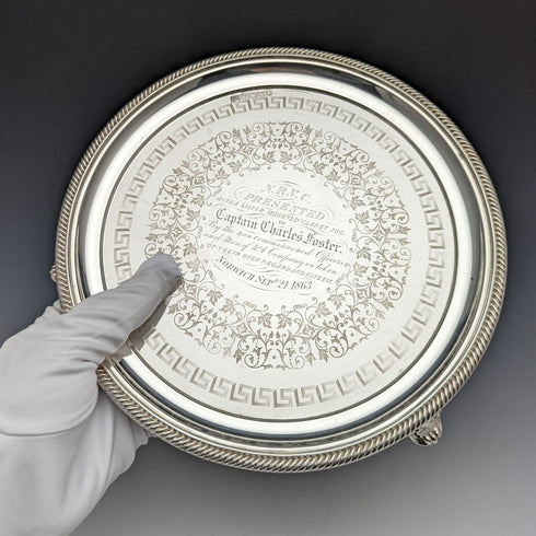 1863 年英國古董純銀(925 銀)Salva 直徑 21cm 350g Hawkesworth Eyre