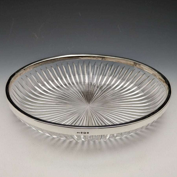 1909年 英国古董纯银装饰大型切面玻璃碗 1265g Henry Manton