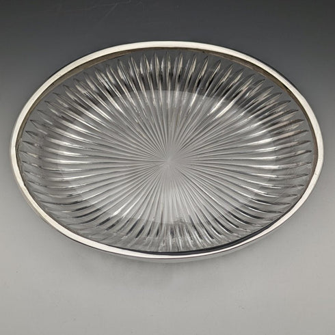 1909 年英國古董純銀裝飾大號切割玻璃碗 1265 克 Henry Manton