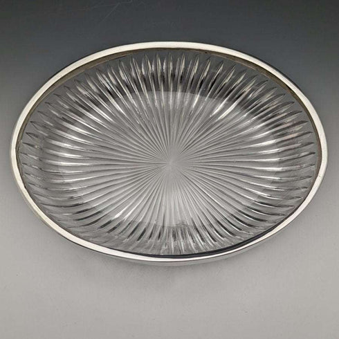 1909年 英国アンティーク 純銀装飾 大型カットグラスボウル 1265g Henry Manton