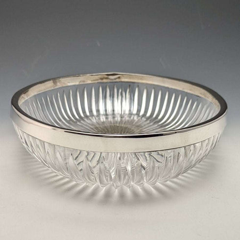 1909年 英国アンティーク 純銀装飾 大型カットグラスボウル 1265g Henry Manton
