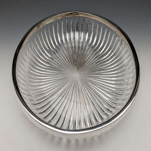 1909年 英国アンティーク 純銀装飾 大型カットグラスボウル 1265g Henry Manton