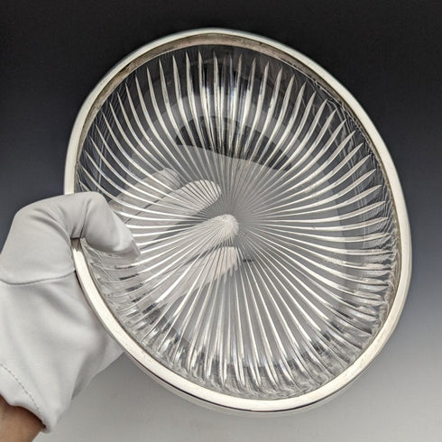 1909 年英國古董純銀裝飾大號切割玻璃碗 1265 克 Henry Manton